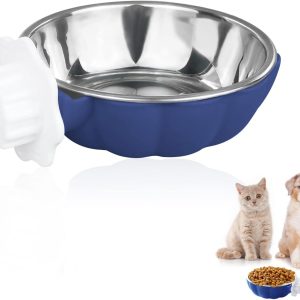 FuninCrea 2-in-1 Pet Crate Bowl for Crates & Cages Removable Crate Water Bowl Creative Cute Pumpkin Stainless Steel Pet Hanging Bowl Small Cage Dog Bowl for Puppies Cats Small Animals (Small, Blue)