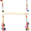 Futihana Bird Swing Toys with Bells Bird Seagrass Woven Platform Hammock Swing with Wood Perch Stand,Bird Climb Hanging Hammock