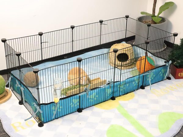 Guinea Pig Cages 8 Sq Ft Expandable C&C Cage Habitats for 2 Small Animal House Pet Playpen Metal Grids Indoor Rabbit Fence Hedgehog Cage with PVC Liner, 48 x 24 x 16 inch, 12 Panels, by CHEGRON