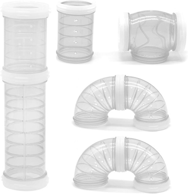 Hamster Tube Set, 8 Pack Transparent Curved Pipe Pet Cage Tunnel Hamster Toy DIY Creative Connection Tunnel External Sports Tube for Mouse Hamster Rat and Other Small Animal