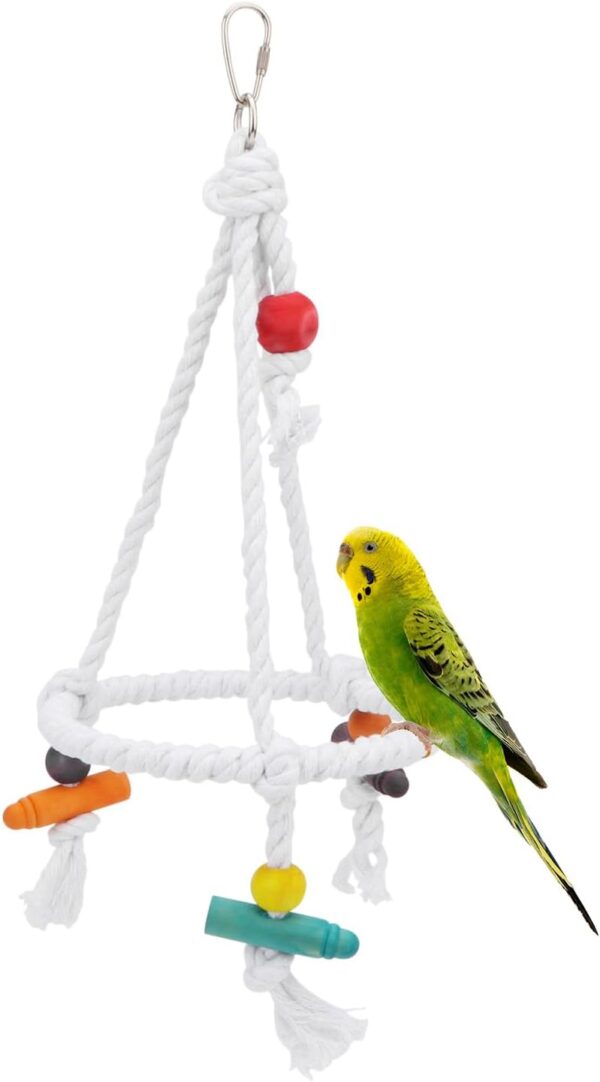 Hypeety Pet Bird Parrot Swing Hanging Toy Parakeet Budgie Cockatiel Cage Hammock Swing Toy Round Cotton Rope Tri Toy Hanging Toy