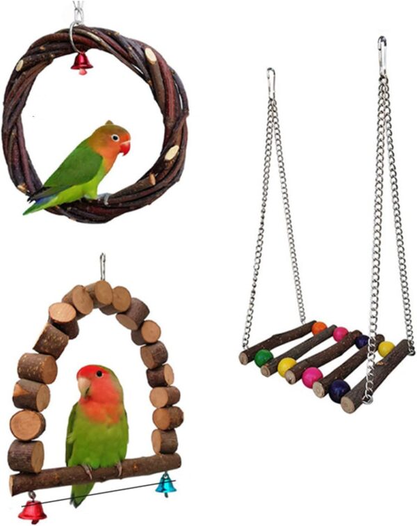 Lovebirds Parrots Cage Perch Stand Bridge Swing Chewing Climbing Wooden Training Ladder Toy For Bird Set Bird Toy For Parrots Large Parrots