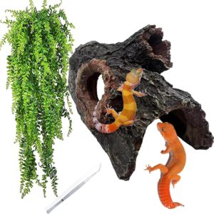 MUYG Log Reptile Hide,Corner Resin Reptiles hides and Caves Lizard Hideout Tank Accessories Habitat Decor Snake Hideaway for Lizards Chameleon Snakes Gecko Turtle Spider Axolotl