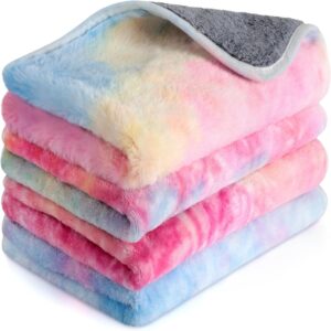 Namalu 4 Pcs Waterproof Guinea Pig Blankets Washable Small Animal Fleece Bedding Absorbent Guinea Pig Cage Liners Reusable Pet Pee Pad Sleep Mat for Hamster Ferret (Tie Dye Pattern,24 x 16 Inch)