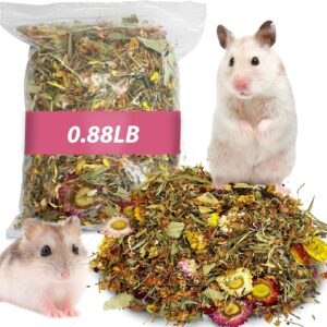 PINVNBY Hamster Bedding, Natural Dried Flower & Herb Litter, Small Pet Bedding Small Animal Bedding Mate of Hamster Bedding for Gerbils Mice Lemming Degus (Flower & Grass) (14, Ounces)