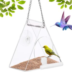 Palmcee Clear Window Bird Feeder, Hanging Wall Fence Tree Mounted Off-Ground Outdoor Garden Wild Feeding Food Station, Bird Window Feeder with Suction Cup and Drain Hole for Small Birds