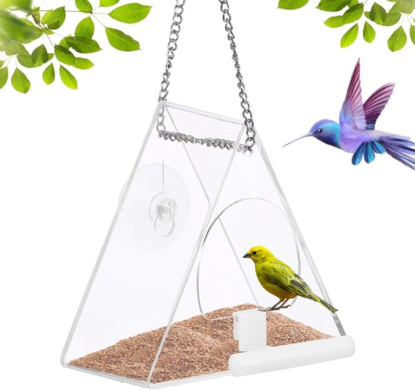 Palmcee Clear Window Bird Feeder, Hanging Wall Fence Tree Mounted Off-Ground Outdoor Garden Wild Feeding Food Station, Bird Window Feeder with Suction Cup and Drain Hole for Small Birds