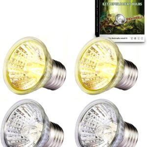 PewinGo 4 Pack 50W UVA UVB Heat Lamp Bulbs for Reptiles, Heating Emitter Bulbs for Amphibian, Terrariums, Cages, for Tortoise, Snake, Frog, Lizard, Chameleon, Hermit Crab, Cockatoo. Halogen, Orange