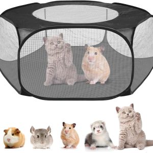 Portable Small Animals Cage Tent with Top Cover, Breathable & Foldable Pet Playpen Outdoor/Indoor Exercise Fence for Guinea Pig,Rabbits,Chinchillas