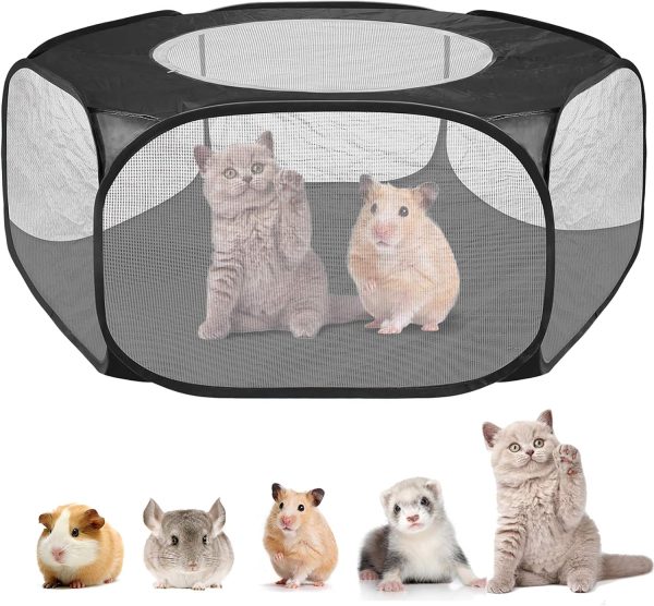 Portable Small Animals Cage Tent with Top Cover, Breathable & Foldable Pet Playpen Outdoor/Indoor Exercise Fence for Guinea Pig,Rabbits,Chinchillas