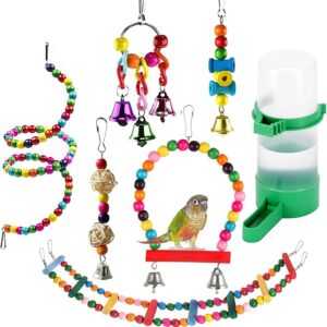 QIODAZOO Parrot Toys Bird Toy, 7 Packs Birdcage Swings Bird Feeder Chewing Hanging for Conures, Cockatiels, Budgie, Lovely Birds