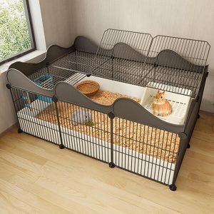 Rabbit Hutch Indoor for 2 Rabbits, Metal Wire Small Animal Cage Pet Enclosure, Indoor DIY Kennels Crate Large Exercise Place Ideal for 1-2 Cat Small Animal (Color : Black, Size : 6b)