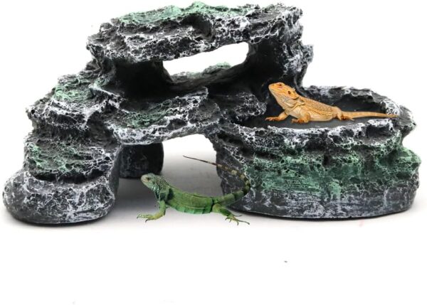 Reptile Hideout Cave Turtle Basking Platform Simulation Rock Fish Hide Habitat for Gecko Spiders Lizards Tortoise Aquarium