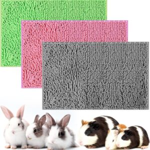 Riakrum 3 Pcs Guinea Pig Bedding Reusable Small Animal Guinea Pig Bed Fleece Guinea Pig Pee Pad Absorbency Washable Pet Soft Guinea Pig Cage Liner for Guinea Pigs Bunny Hamsters(Pink, Green, Gray)