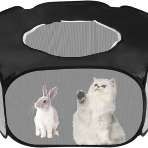 Small Animal Playpen Foldable Pet Tent Fence Cage with Zippered Cover Breathable Transparent Pop Up Pet Exercise Pen for Guinea Pig Rabbits Hamster Chinchillas Hedgehogs Kitten Puppy (Black)