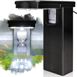 Tigerlily Enterprises 2-in-1 Fish Tank Filter with LED Light. 10W Internal Aquarium Filter, Touch & Remote-Control Functionality. 255L/H Flow Rate for Tanks Up to 60 Litre + Filter Media