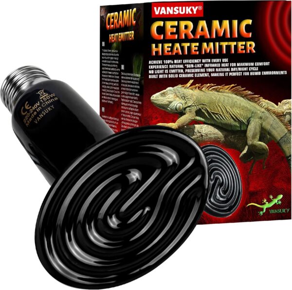 VANSUKY 150W Ceramic Heat Emitter for Reptiles, Amphibians, Dogs, Cats, and etc - No Light Infrared Heat Lamp for Terrariums and Vivarium