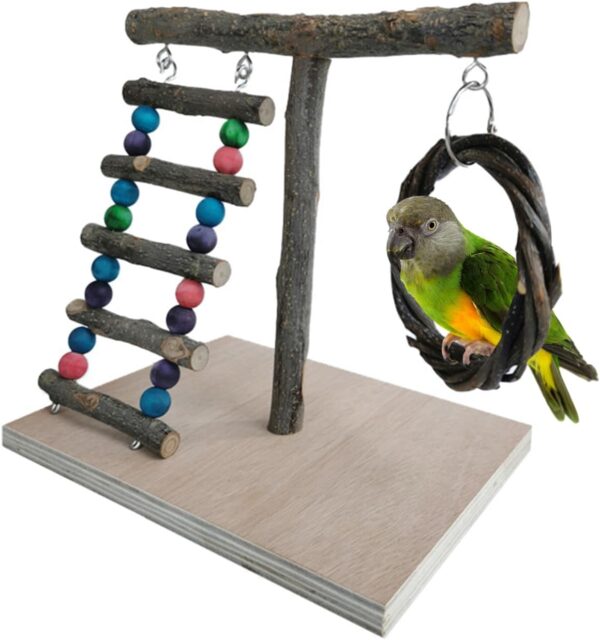 Wooden Bird Parrot Play Stand, Bird Playground, Bird Playground, Bird Playground with Ladder and Swing, Bird Playground, for Parrots, Budgies, Parakeets, Finch