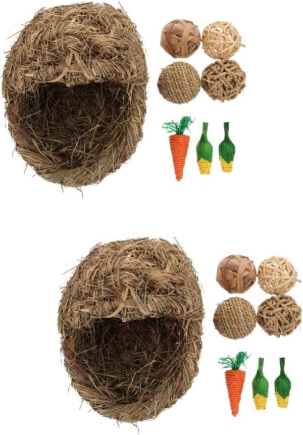 Yardwe 2 Sets Rabbit Grass Nest Straw House for Guinea Pig Toys for Hamsters Straw Pet Cage Bunny Rabbit Resting Nest Rabbit Grass House Small Animal Bedding Rabbit Cage Small Animal Nest