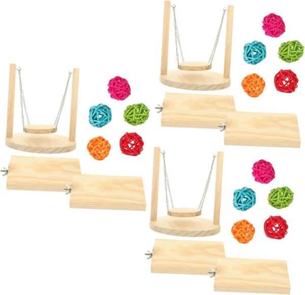 Yardwe 3 Sets Parrot Toy Wooden Toy Daily Bird Toy Chew Toys Cockatiel Toy Parrot Swing Toy Birdcage Toy Wood Toy Bird Foraging Toys Bird Toys Foraging Toys for Parrots Long Tail Birds