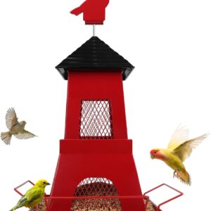 YiYa Red Metal Bird Feeder Outdoors Hanging Metal Bird Feeder Metal Retractable Large Capacity Bird Feeders for Outdoor Garden Yard Trees Decor for Bird Lovers (Red)