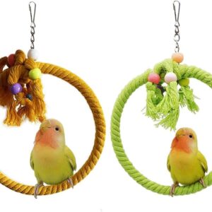 ZEACCT 2 Pcs Bird Swing Cotton Rope Ring, Bird Swing Cotton Rope, Bird Swing Rope, Parrots Cotton Rope Swing, Parrot Swing Chewing Hanging Toys, for Budgie,Cockatiel,Canary,Parakeet