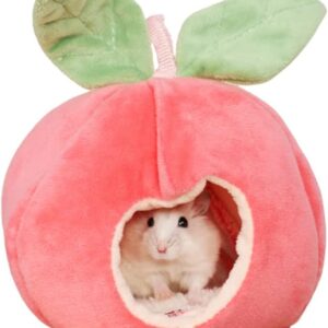 auxlihi Pet Hanging House Bed, Small Pet Hamster Hanging Bed House Hammock Cute Furit Warm Fleece Bed Guinea Pig Hedgehog Chinchilla Bed House Cage Nest Hamster Small Animals House (Pink Apple)