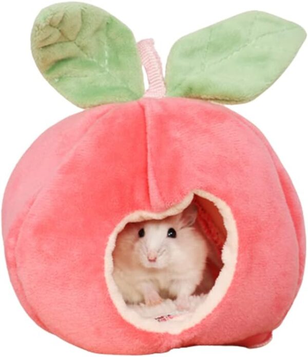 auxlihi Pet Hanging House Bed, Small Pet Hamster Hanging Bed House Hammock Cute Furit Warm Fleece Bed Guinea Pig Hedgehog Chinchilla Bed House Cage Nest Hamster Small Animals House (Pink Apple)