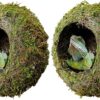 kathson 2pcs 6" Reptile Moss Cave Hide for Humidity,Mossy Hideout for Turtle Crested Gecko Spider Lizard Frog Chameleon
